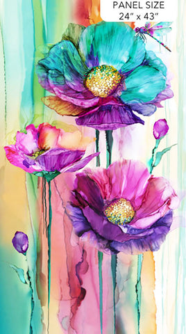 Fabric Art - Northcott Dragonfly Dance - Colorful Poppies & Dragonfly - PANEL - DP27500 - Multi-Colors - LAST ONE