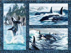 *Fabric Art - Northcott NATURESCAPES VOYAGE (Orcas) - SCENIC ORCA PANEL - DP29115-48 - Blue-Multi - By the Panel