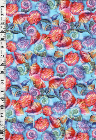 *Tropical - Fabulous Flamingos - Colorful Seashells - 120-8941 - Aqua - $5.00 By the Yard