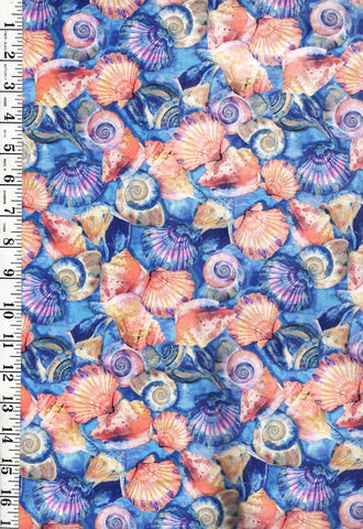 *Tropical - Fabulous Flamingos - Colorful Seashells - 120-8942 - Blue - ON SALE - $5.00 By the Yard