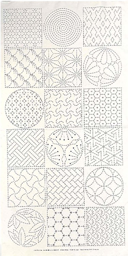 Sashiko Pre-printed Panel - Crests & Japanese Motif Blocks - Z-106-C - Ecru