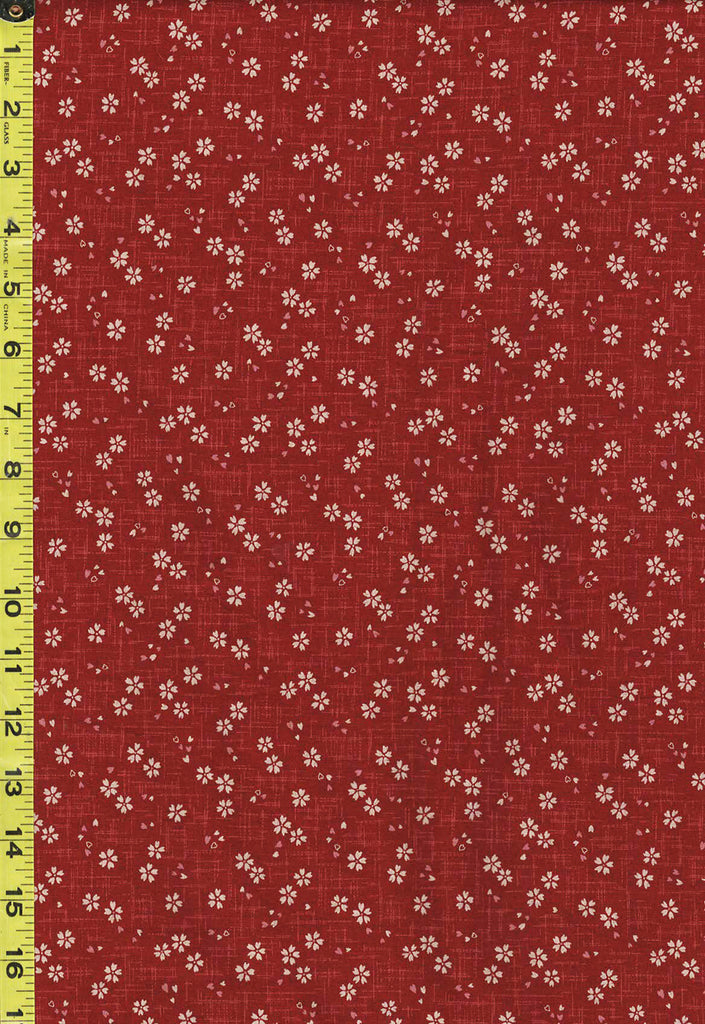 Japanese Sevenberry - Kasuri Collection - Tiny Floating Cherry Blossoms with Pink Petals - SB-88227D2-3 - Vintage Red - By the Half Yard