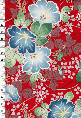 *Quilt Gate - Colorful Morning Glories - Silver Metallic - Red - HR3140-11 - Last 1 yard