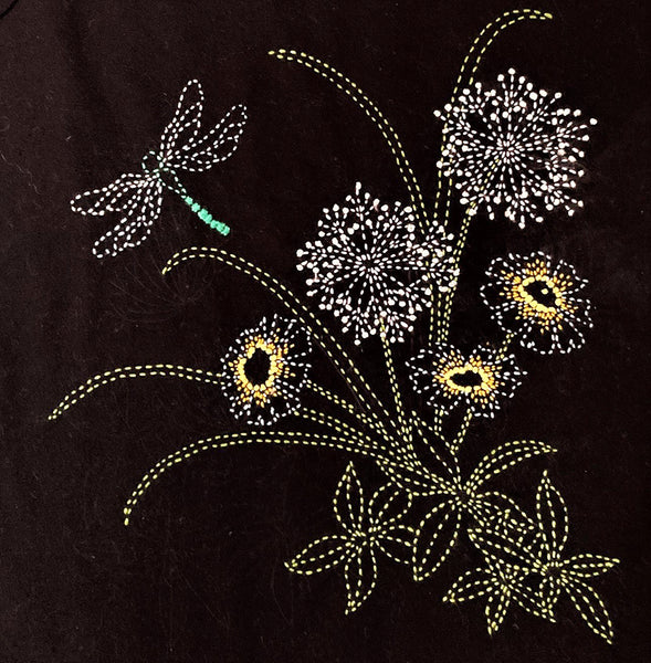 Sashiko Preprinted Panel Sashiko Scenes Dragonfly & Queen Anne