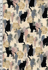 Quilt Gate - Neko Mini Cats & Wisteria - HR3450-12A - CREAM - By the Half Yard