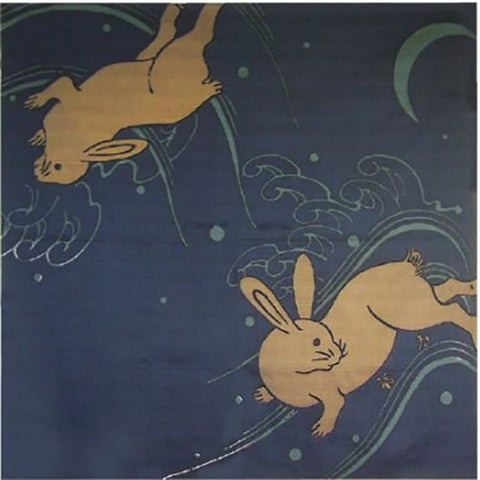 Furoshiki - Japanese Wrapping Cloth - Bunny over Waves - Navy - Large Size