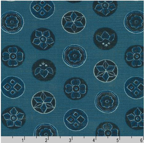Japanese - Sevenberry Nara Homespun - Floating Indigo Crests - SB-83047D1-2 DUSTY BLUE