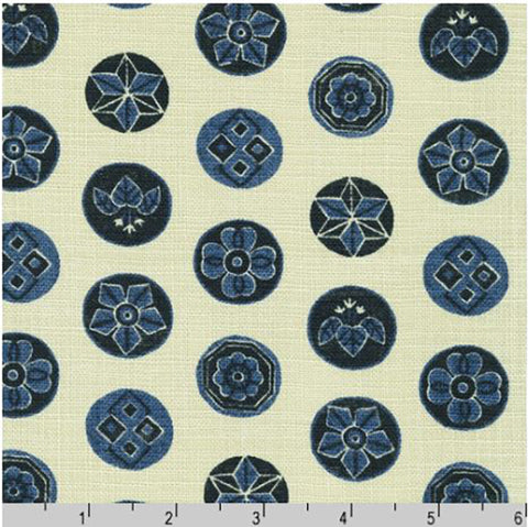 Japanese - Sevenberry Nara Homespun - Floating Indigo Crests - SB-83047D1-3 NATURAL