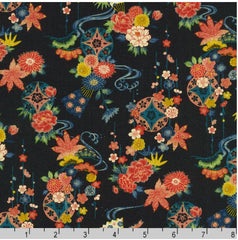 *Japanese - Sevenberry Kiku - Floating Floral Medallions & River Swirls - SB-850400D1-1 - BLACK - ON SALE - 20% OFF - BY THE YARD