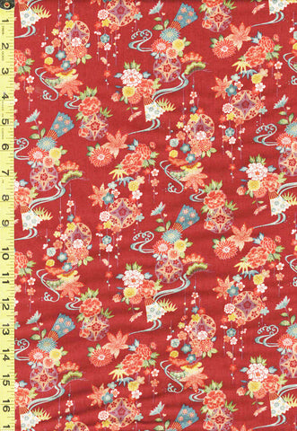 Japanese - Sevenberry Kiku - Floating Floral Medallions & River Swirls - SB-850400D1-2 - RED - Last 3/8 Yard