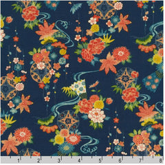 *Japanese - Sevenberry Kiku - Floating Floral Medallions & River Swirls - SB-850400D1-3 - NAVY - ON SALE - 20% OFF - BY THE YARD