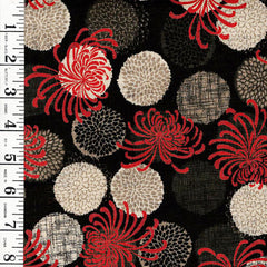 Japanese - Sevenberry Rustic Homespun - Spider Lilies & Chrysanthemum Dots - SB-850484-D1-1 - Black, Tan & Red - Last 2 1/2 Yards
