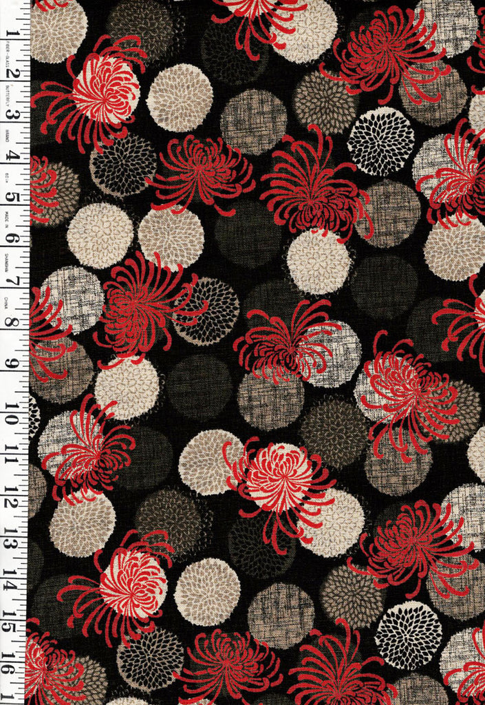 Japanese - Sevenberry Rustic Homespun - Spider Lilies & Chrysanthemum Dots - SB-850484-D1-1 - Black, Tan & Red - Last 2 1/2 Yards
