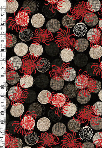 Japanese - Sevenberry Rustic Homespun - Spider Lilies & Chrysanthemum Dots - SB-850484-D1-1 - Black, Tan & Red - By the Half Yard