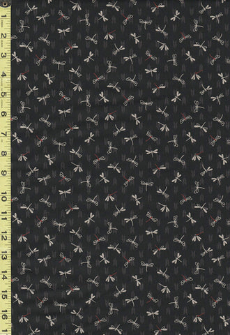 Japanese - Sevenberry Dragonflies & Chevrons - SB-88227D3-5 - Black - Last 2 3/4 Yards