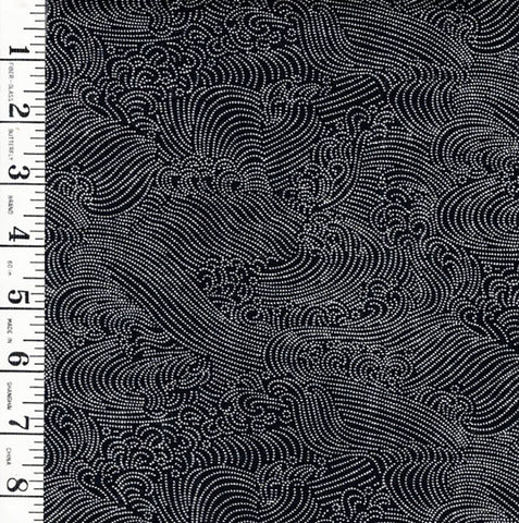 Japanese - Sevenberry Kasuri Collection - Small Dotted Crested Waves - SB-883332-5 - Black - Last 2 2/3 Yards