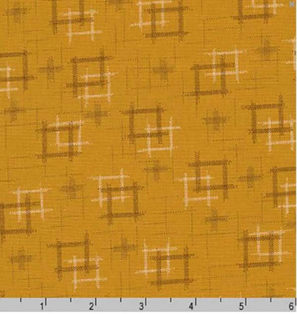 Japanese - Sevenberry Kasuri Collection - Floating Squares & Crosses - SB-88229D1-2 - Dark Gold (Mustard) - By the Half Yard
