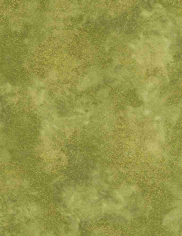 *Blender - Timeless Treasures - Shimmer - MOSS GREEN & Gold Metallic - By the Half Yard
