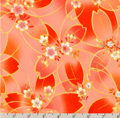 *Asian - Imperial Collection-Honoka - Two-Tone Leafy Blossoms - SRKM-21932-97 - Rose (Orange-Peach) - Last 2 3/8 Yards