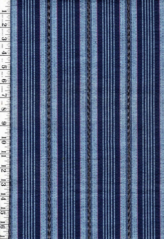 0968 - Vintage Woven Stripe - Japanese cotton fabric - Light Blue - Dark Navy - By the Half Yard