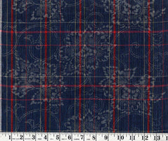 0971 - Vintage Woven Stripe - Japanese cotton fabric - Navy, Red, Gray