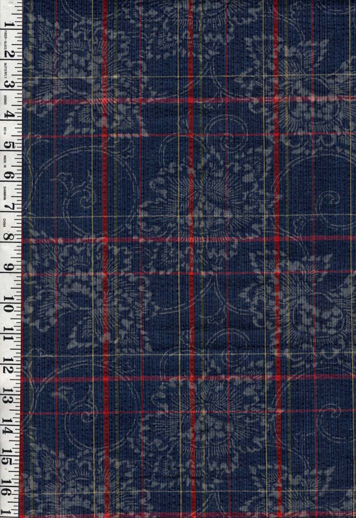 0971 - Vintage Woven Stripe - Japanese cotton fabric - Navy, Red, Gray