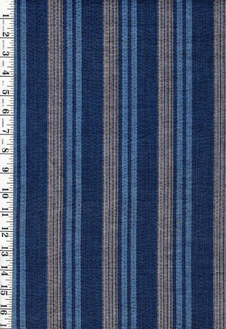 0970 - Vintage Woven Stripe - Japanese cotton fabric - Light Blue, Navy, Gray