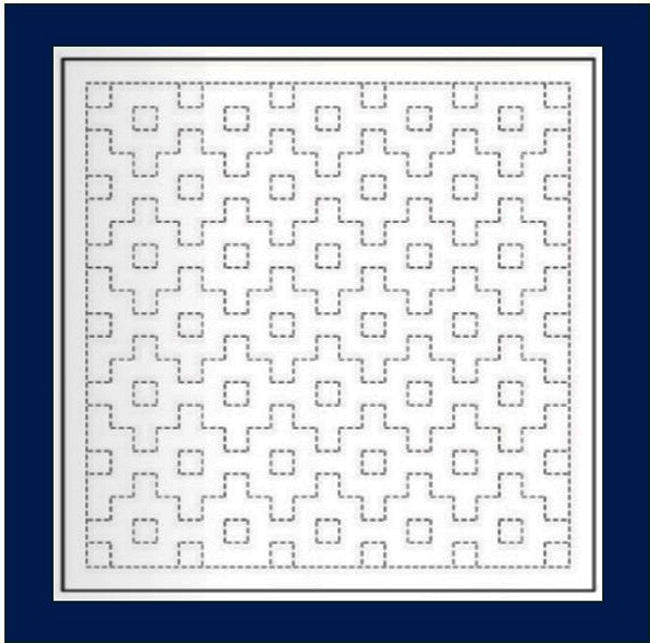 Sashiko Pre-printed Sampler - Daruma Connected Right Angles (Kakuju-Tsunagi) - # 1205 - Navy