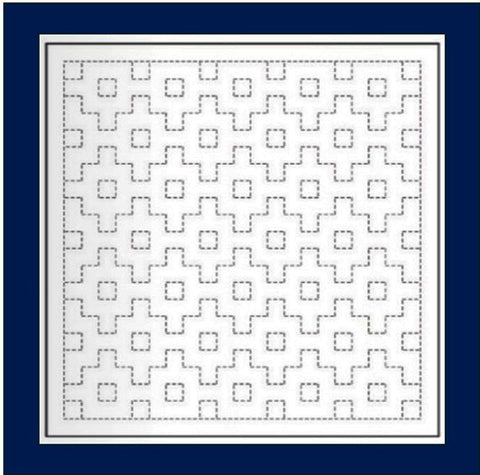 Sashiko Pre-printed Sampler - Daruma Connected Right Angles (Kakuju-Tsunagi) - # 1205 - Navy