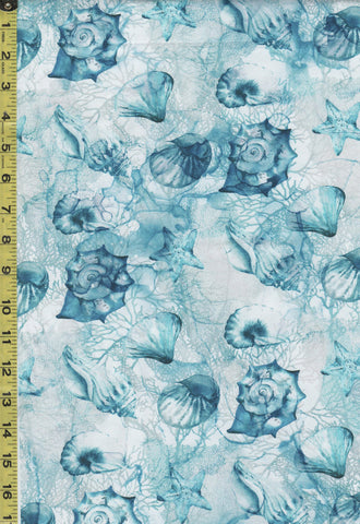 *Tropical - Northcott Sea Breeze - Tonal Seashells - DP27098-42 - Light Blue-Aqua