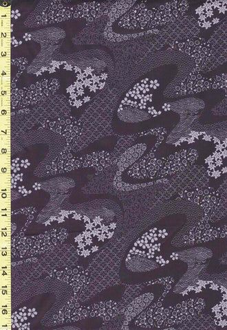 *Japanese - Sevenberry Floral River Swirls - Dark Purple - Last 1 yard