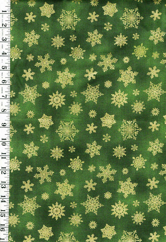 *Holiday - Gold Metallic Snowflakes - Christmas Green - 3 - 1 yard pieces available