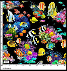 *Tropical - Jewels of the Sea - Splashtastic Colorful Fish & Coral - DDC11486-BLACK-D