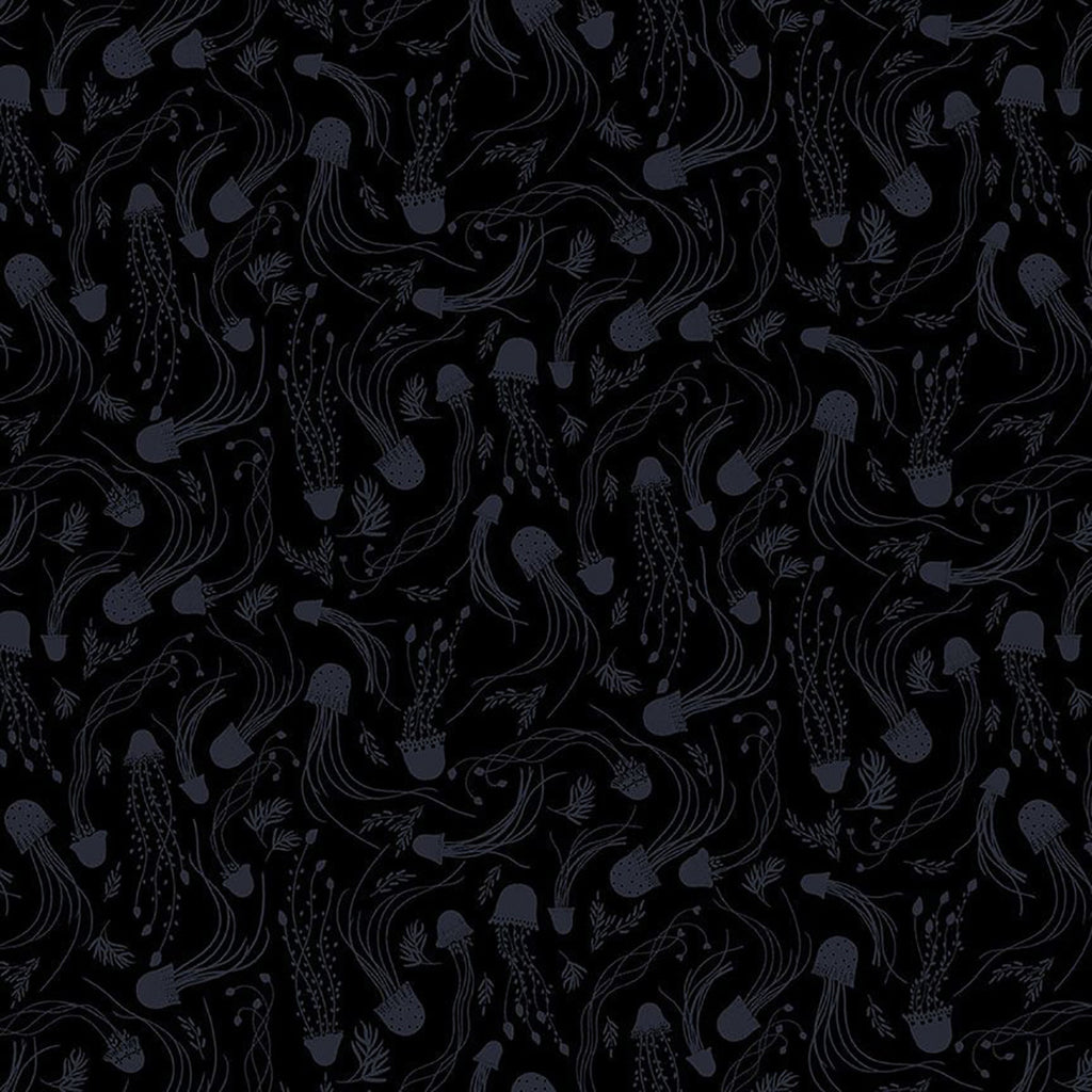 *Tonal Blender - Black Monochrome Swirling Octopus & Seaweed Branches- Stella P2097 - Black