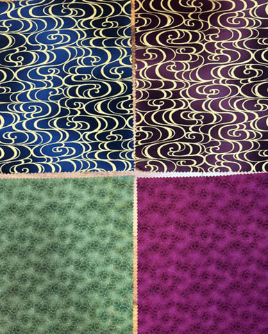 Kona Bay - Cherry Blossoms, Small Tonal Floral & Gold Metallic Swirls - 8 pieces - 10