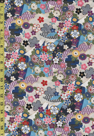 *Japanese - Small Floating Blossoms, Daisies & Mums - TAK TM-2401-B - Blue