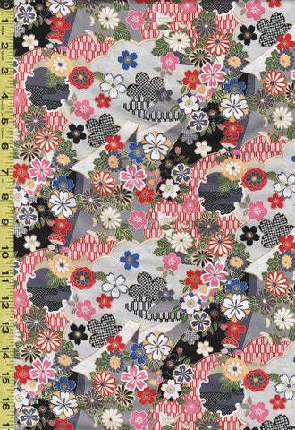 *Japanese - Small Floating Blossoms, Daisies & Mums - TAK TM-2401-E -Gray