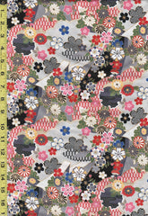 *Japanese - Small Floating Blossoms, Daisies & Mums - TAK TM-2401-E -Gray