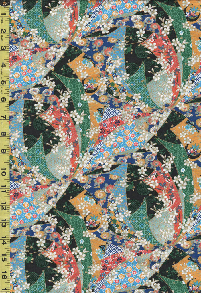 *Japanese - Colorful Noshi Ribbons & Tiny Cherry Blossoms - TAK - TM-7704-E - Green - By the Half Yard - ON SALE - SAVE 20%