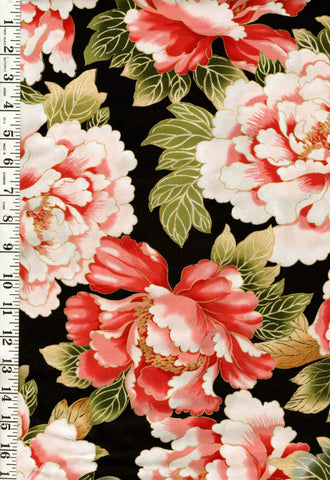 *Asian - Tadashi Large Colorful Peonies - Black - 04555 - Last 2 1/3 yards