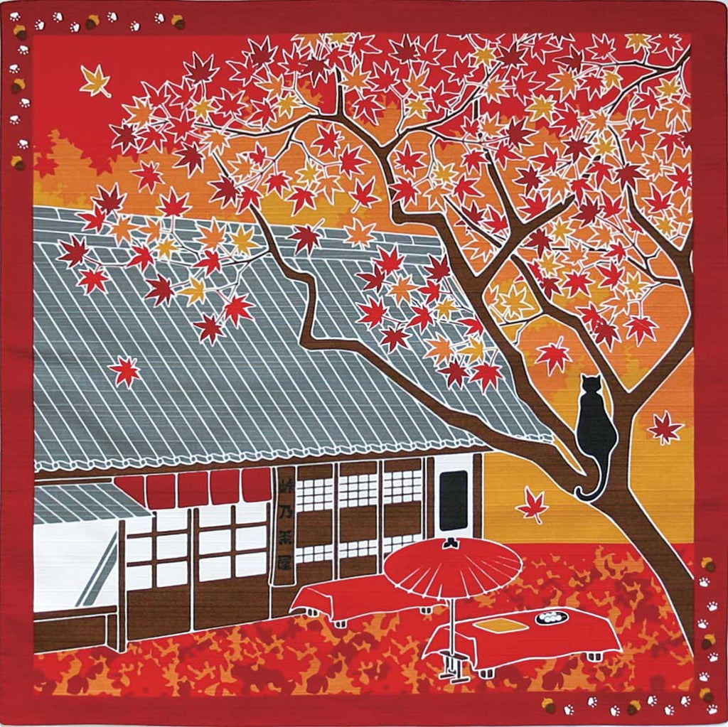 Furoshiki - Japanese Wrapping Cloth - Tama Cat in Autumn