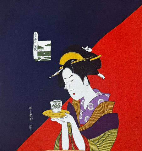 Furoshiki - Tea Time Geisha - Navy & Red - Rayon - ONE ONLY