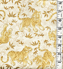 Quilt Gate - Tora Tigers, Water Swirls & Bamboo Leaves - HR-3390-Ivory - Last 1 yard