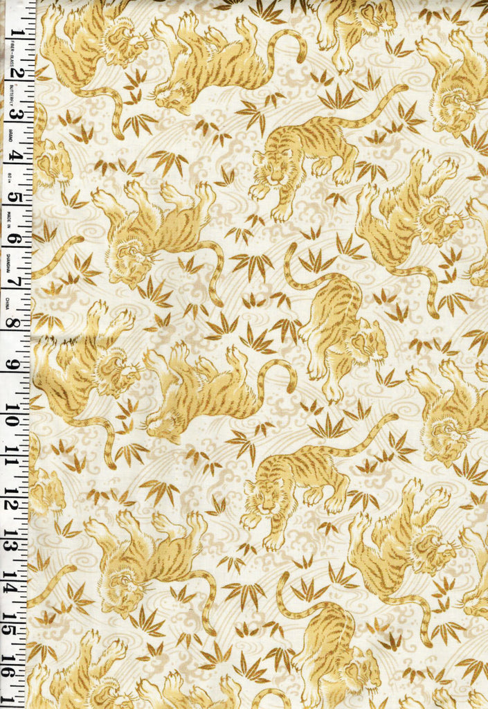 Quilt Gate - Tora Tigers, Water Swirls & Bamboo Leaves - HR-3390-Ivory - Last 1 yard