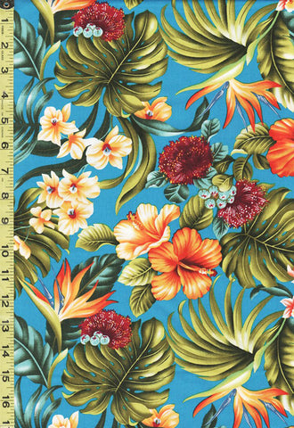 Tropical - Bird of Paradise and Hibiscus Tropical Paradise - LMH-09-646 - Turquoise - Last 2 3/4 Yards