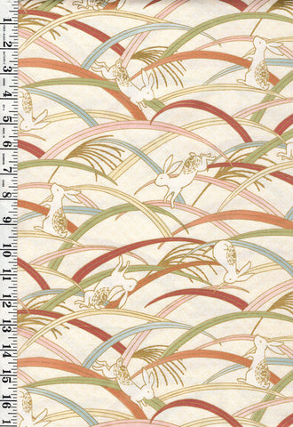 Quilt Gate - Usagi Collection - Playful Bunnies & Colorful Grasses - HR3420-13A - Natural - Last 2 3/4 Yards