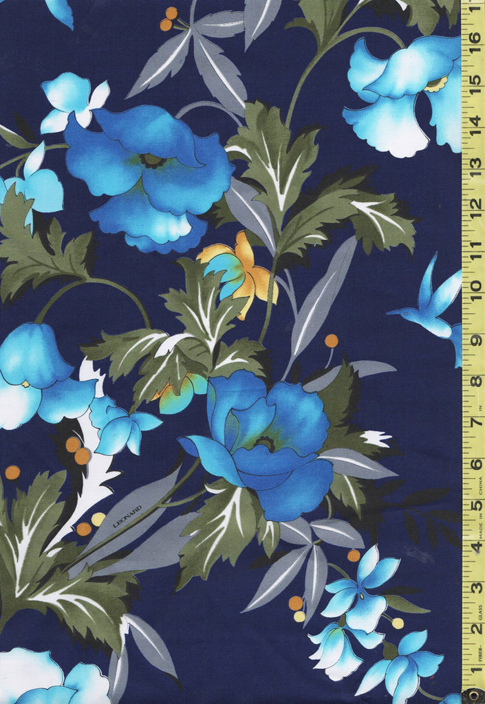 Yukata Fabric - 917 - Blue Flowers & Blossoms - Leonard Paris - Blue