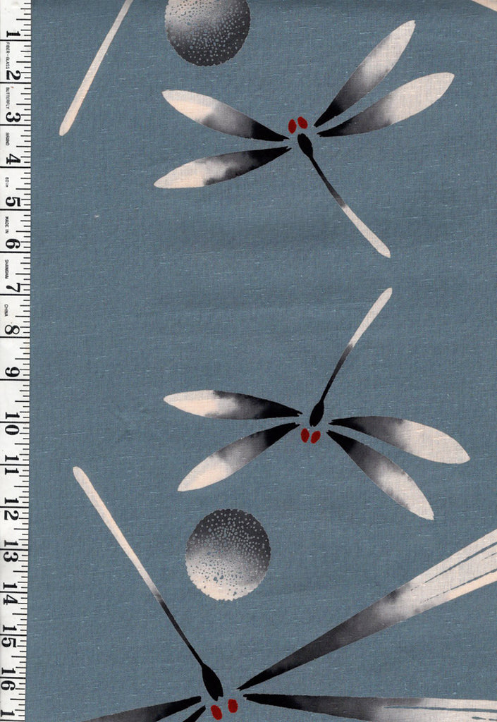 1001 - Yukata Fabric - Dragonflies & Floating Orbs - Traditional 14" wide - Blue Gray