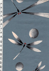 1001 - Yukata Fabric - Dragonflies & Floating Orbs - Traditional 14" wide - Blue Gray