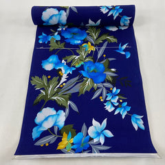 Yukata Fabric - 917 - Blue Flowers & Blossoms - Leonard Paris - Blue